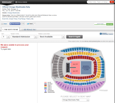 Message when accessing Blackhawk's Rally Tickets